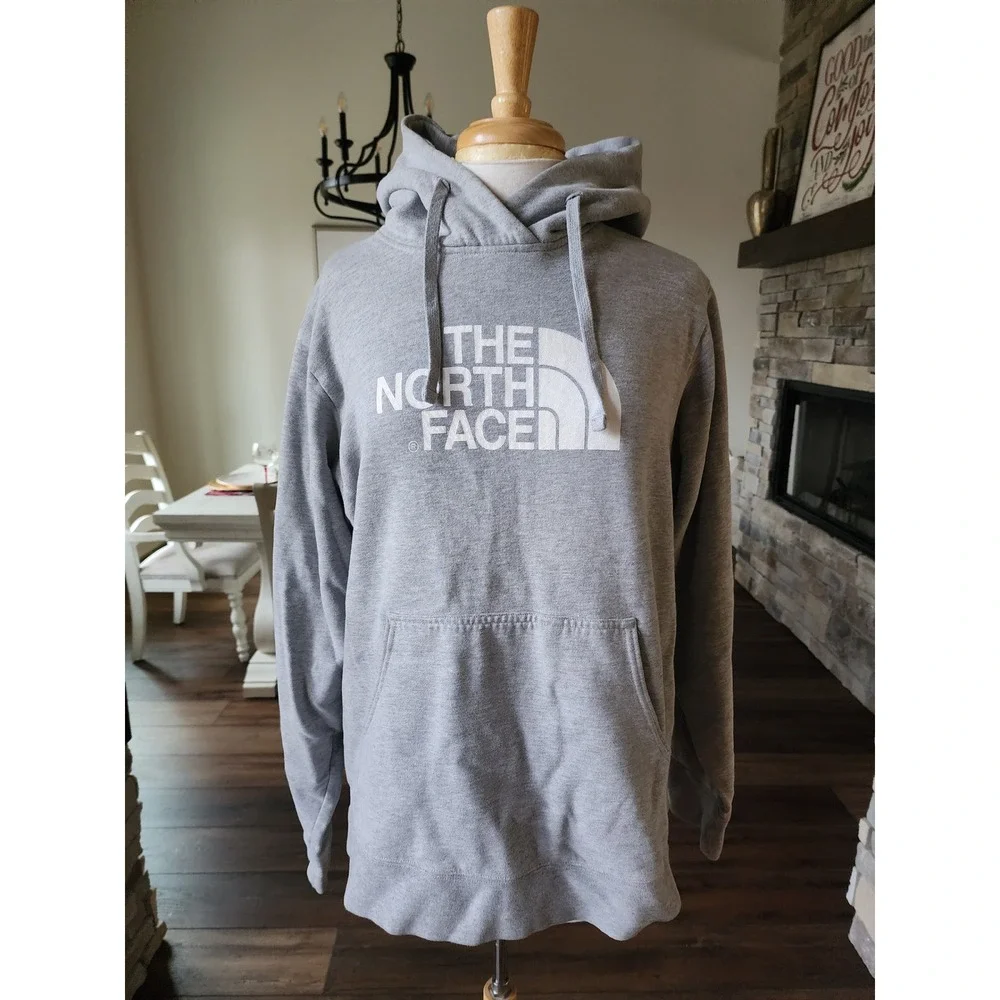 The North Face Mens Gray Hoodie Pullover Logo Spellout‎ Size L